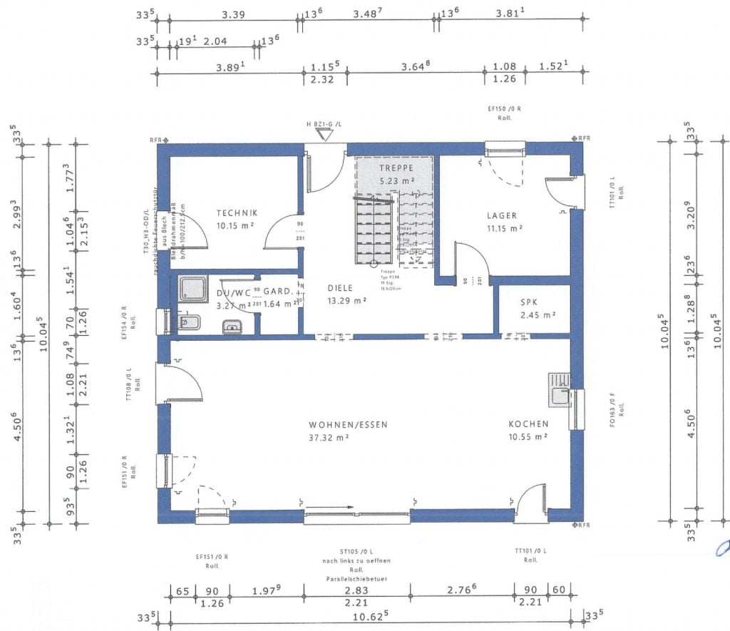 Der Grundriss von meinem Bien-Zenker Haus. Erdgeschoss des Neubaus.