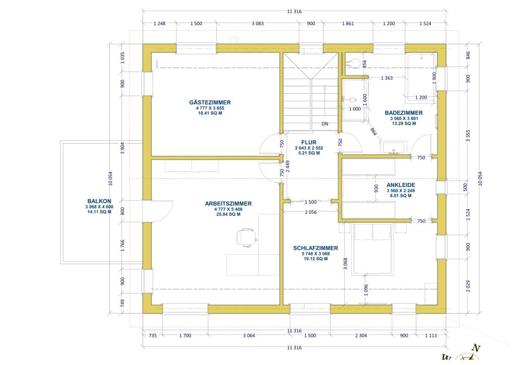 Der Grundriss von meinem Bien-Zenker Haus aus meiner eigenen Planung. Dachgeschoss des Neubaus.