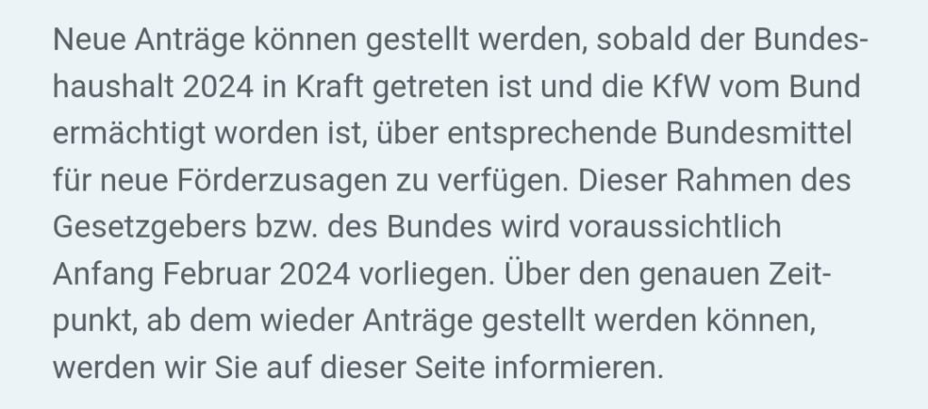 Info der KfW zu Neubau Förderungen 2024.